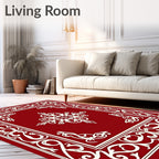 Classic Red White Scrollwork Design Rug