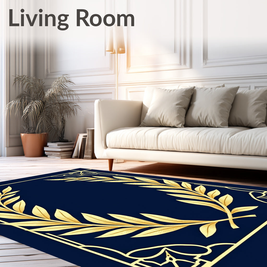 Gold Laurel Wreath Geometric Pattern Rug