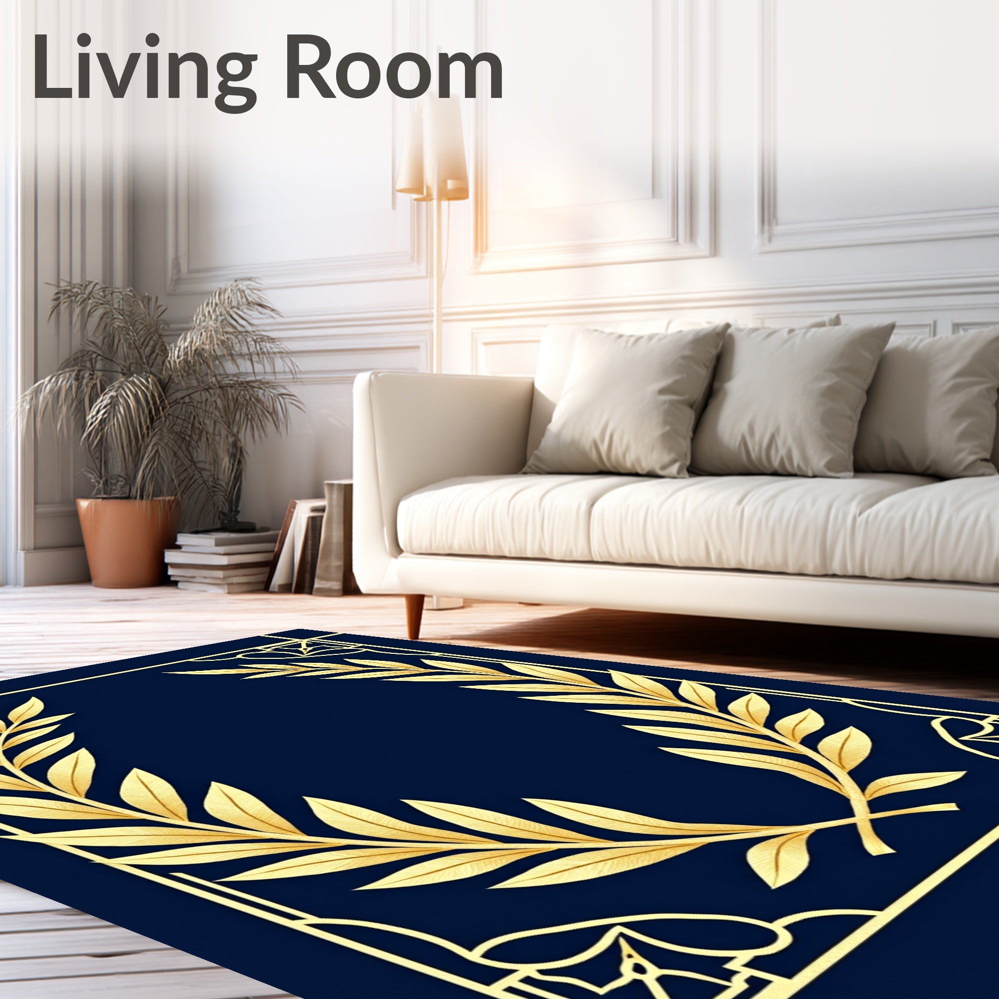Gold Laurel Wreath Geometric Pattern Rug