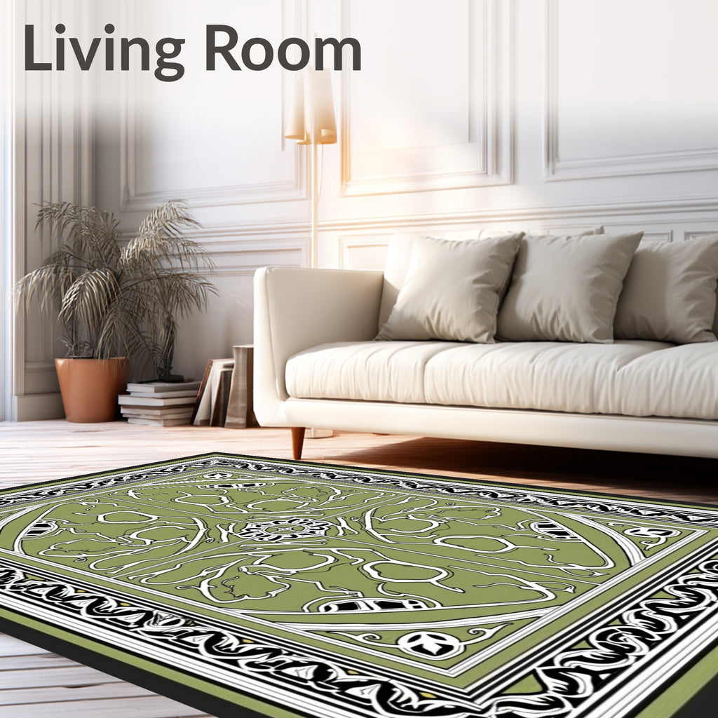 Art Nouveau Green Vine Leaf Rug