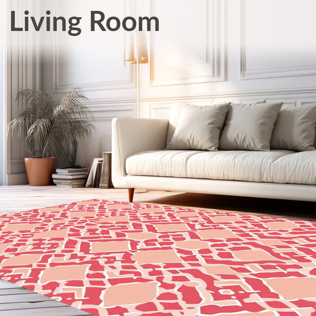 Coral Peach Abstract Lattice Pattern Rug