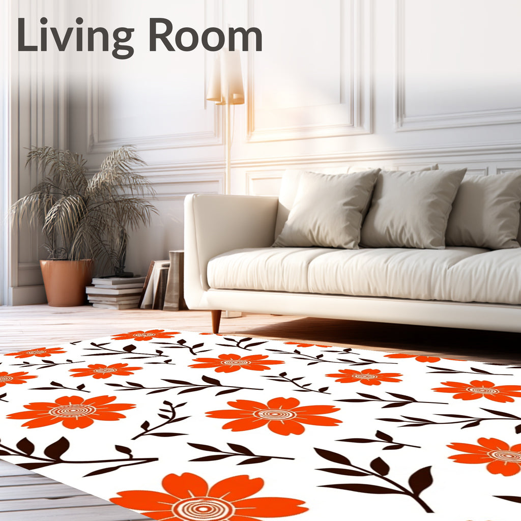 Orange Floral Branches Botanical Print Rug