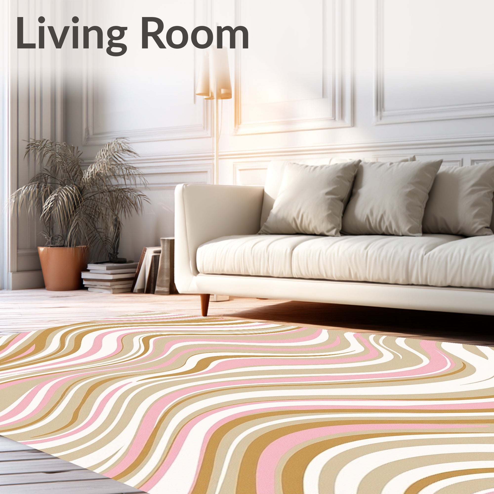 Soft Pink Gold Swirling Waves Rug