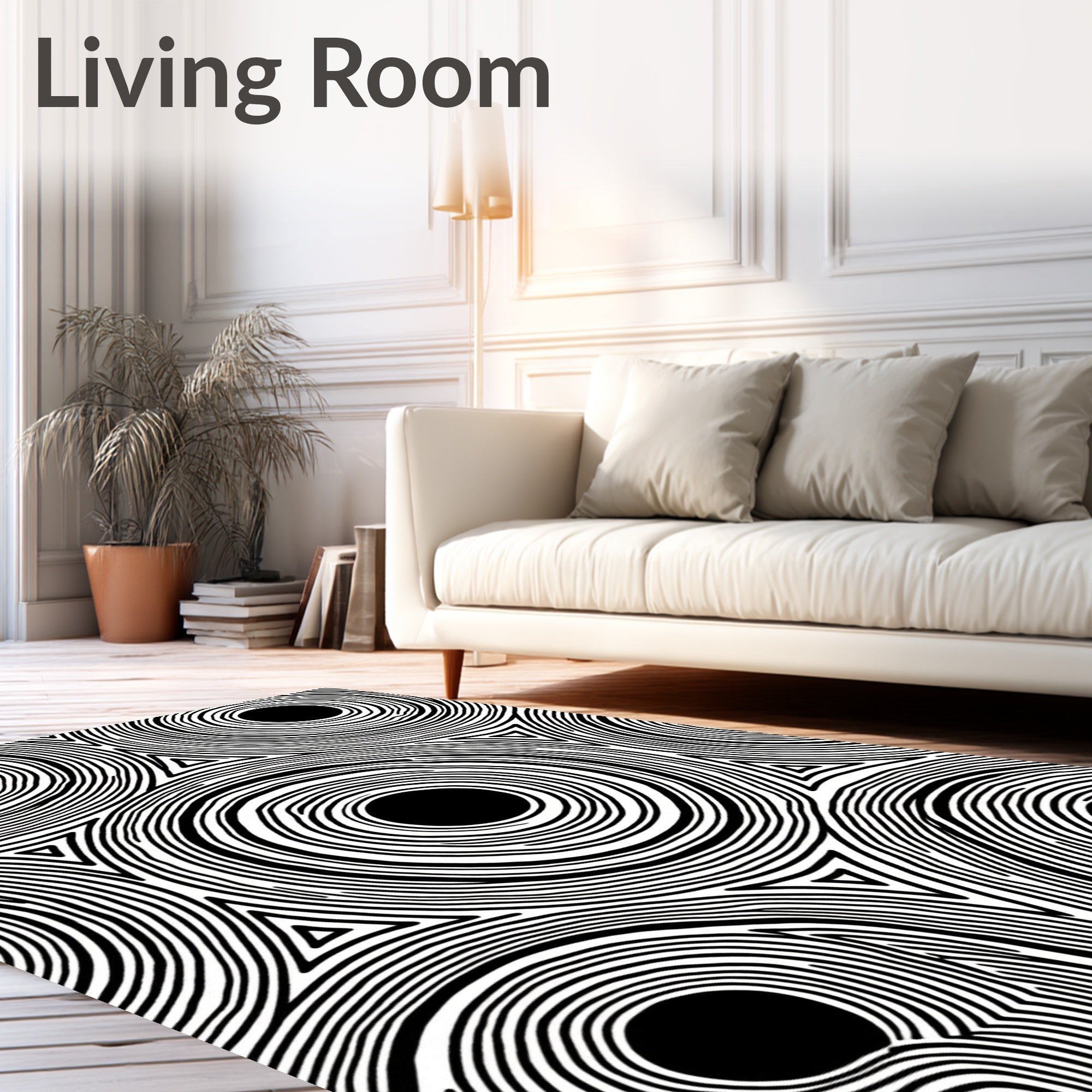 Monochrome Concentric Circles Triangles Pattern Rug