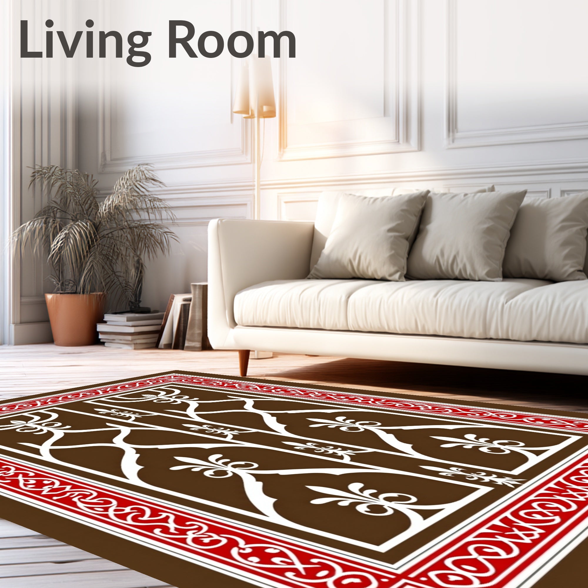 Ornate Lattice Red Border Design Rug