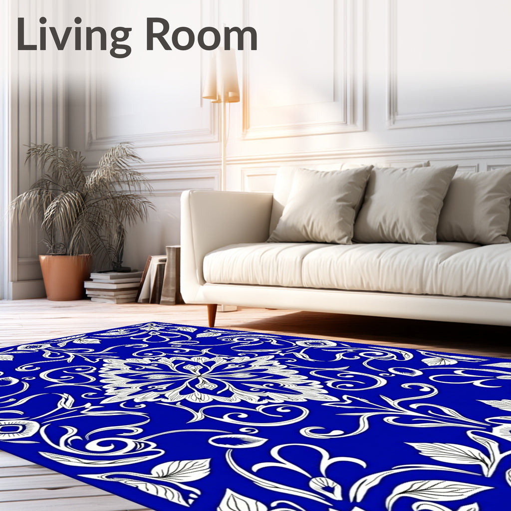 Bold Blue Floral Swirl Design Rug