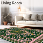 Rich Green Floral Gold Sunburst Rug