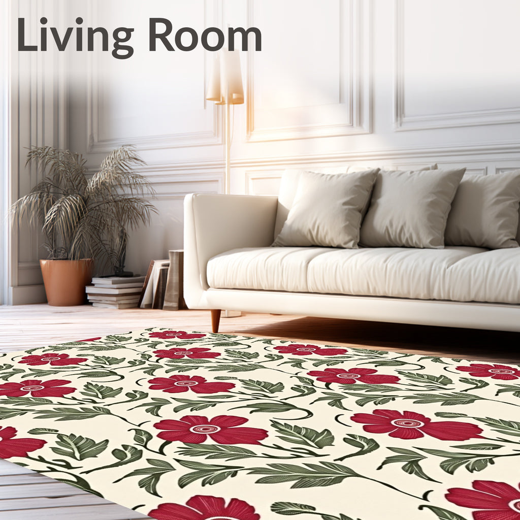 Crimson Flower Leaf Pattern Rug