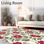Crimson Flower Leaf Pattern Rug