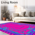 Vibrant Pink Teal Floral Frame Rug