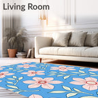 Pastel Pink Flower Blue Pattern Rug