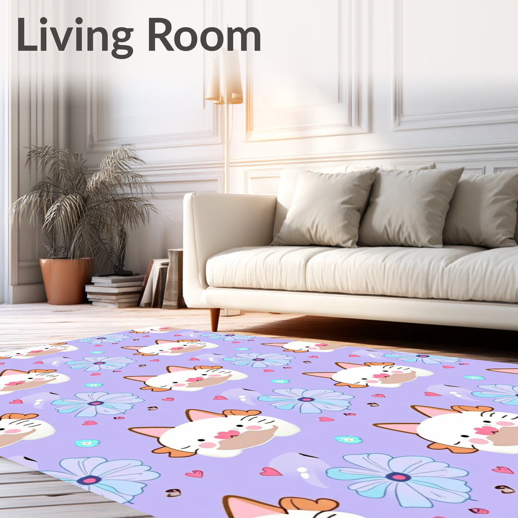 Cute Cat Flower Pattern Design Rug