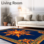 Golden Starburst Bordered Navy Rug