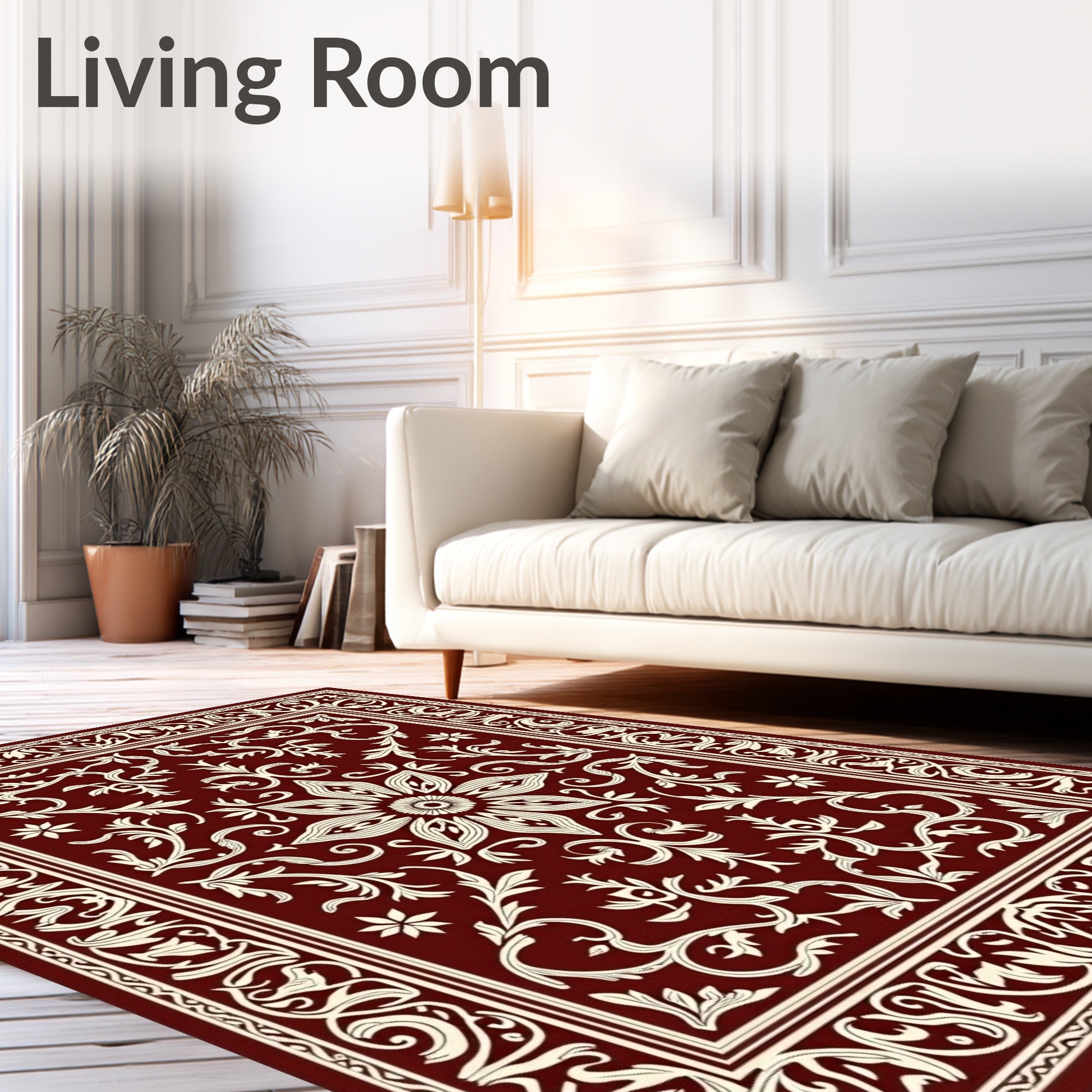 Regal Crimson Floral Scroll Rug