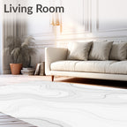 Abstract White Marble Wavy Pattern Rug