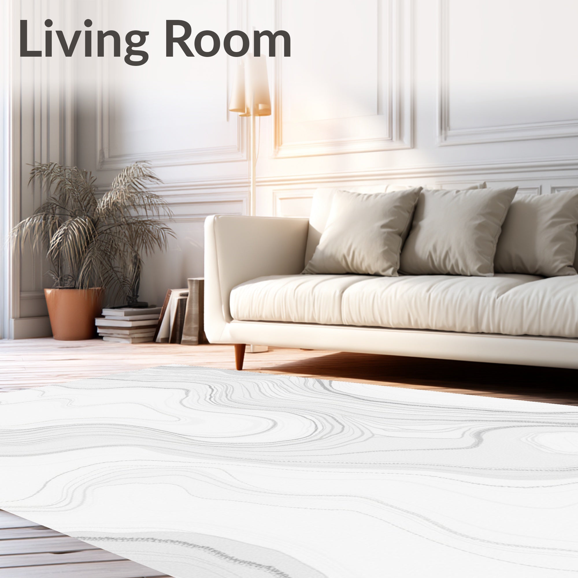 Abstract White Marble Wavy Pattern Rug