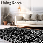 Black White Floral Scrollwork Pattern Rug