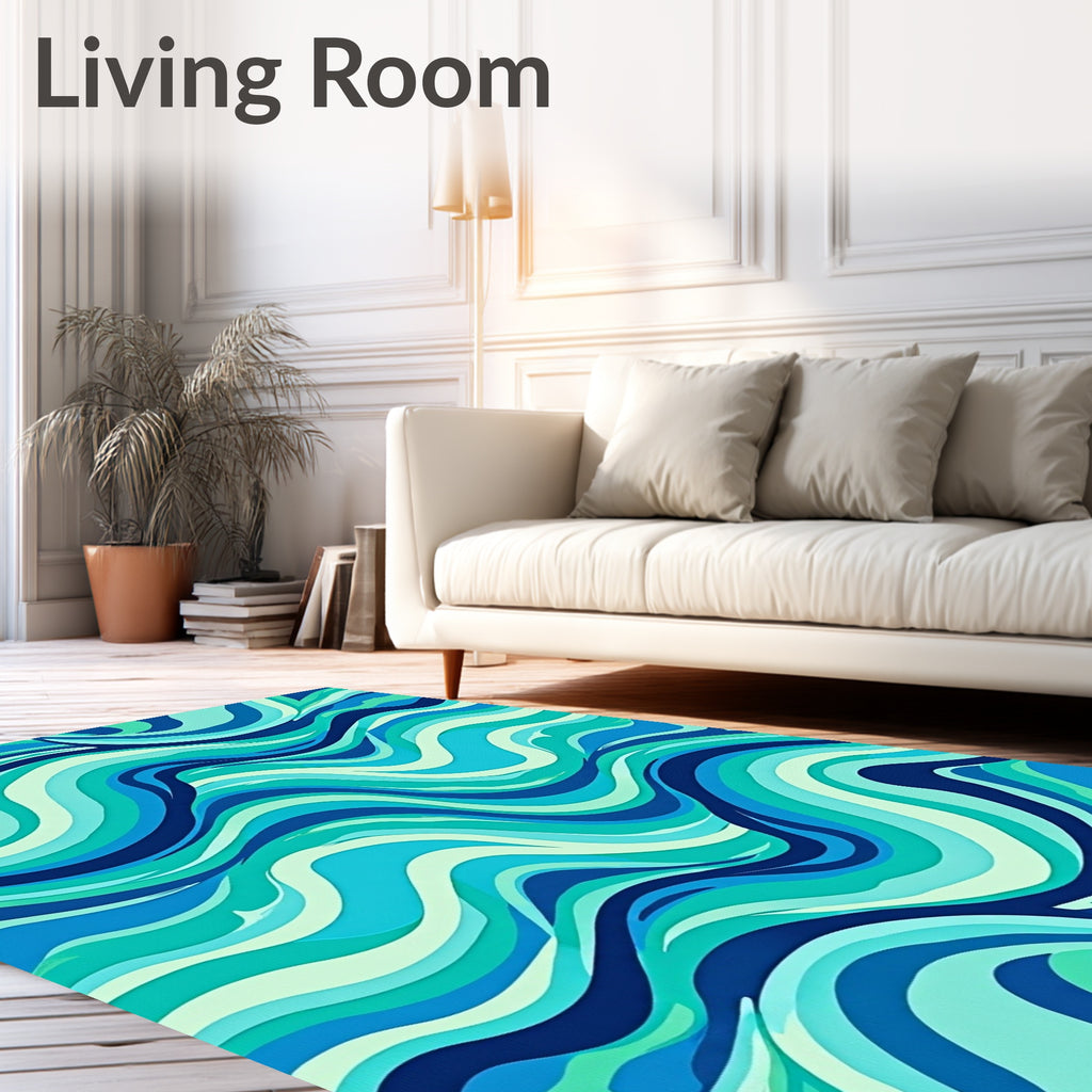 Oceanic Swirl Blue and Teal Design Rug