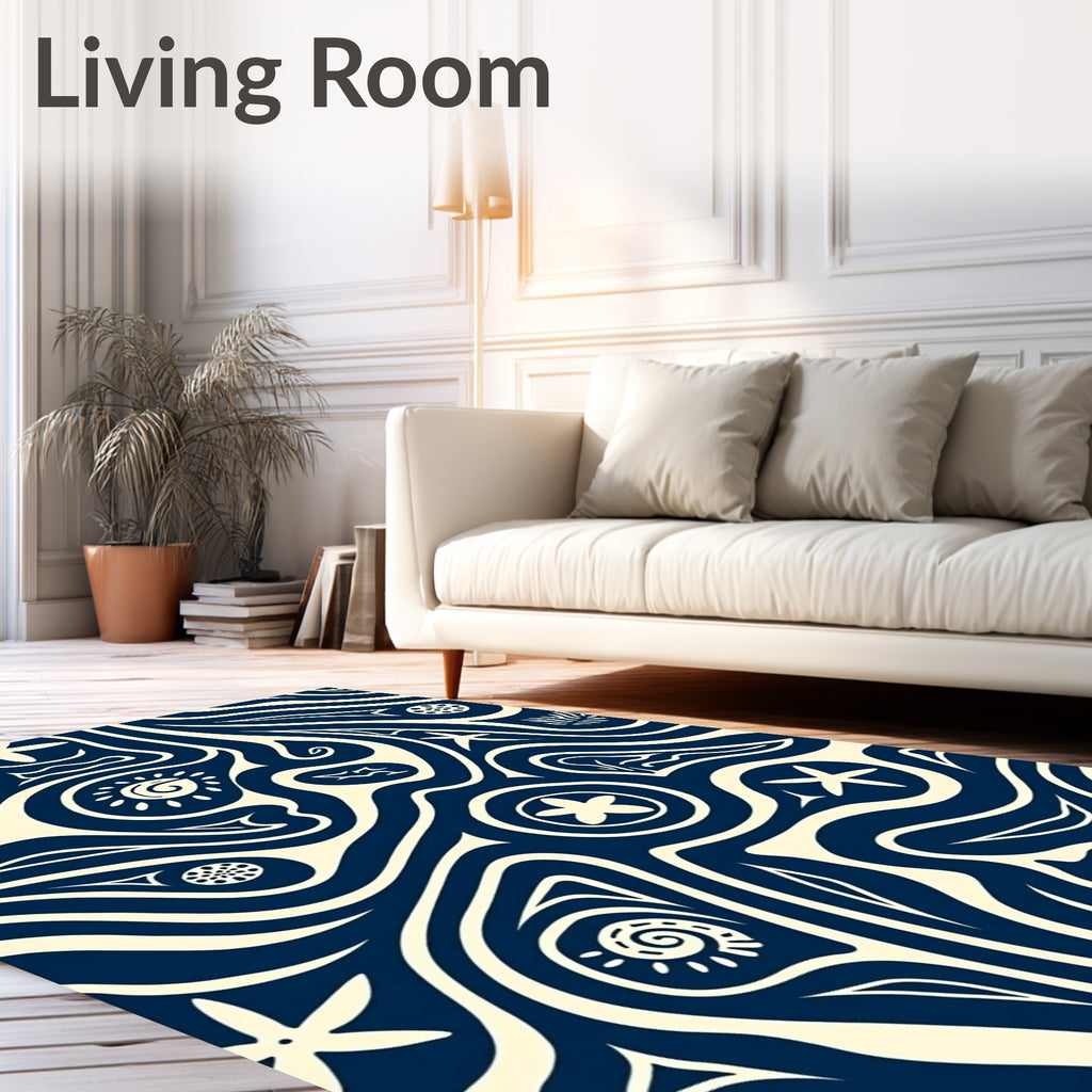 Coastal Wave And Starfish Pattern Rug