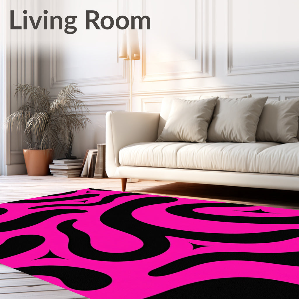 Bold Black Pink Swirl Abstract Rug