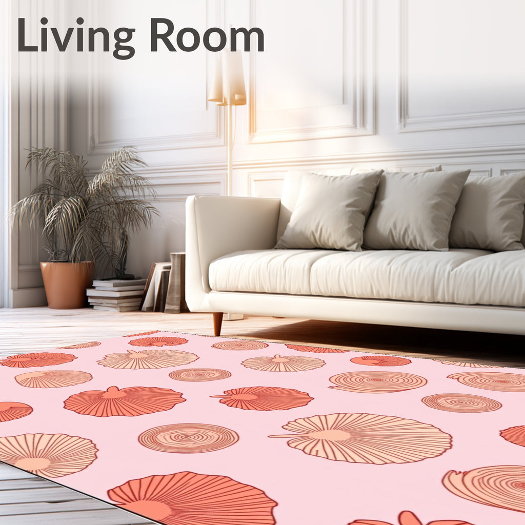 Coral Pink Mushroom Pattern Rug