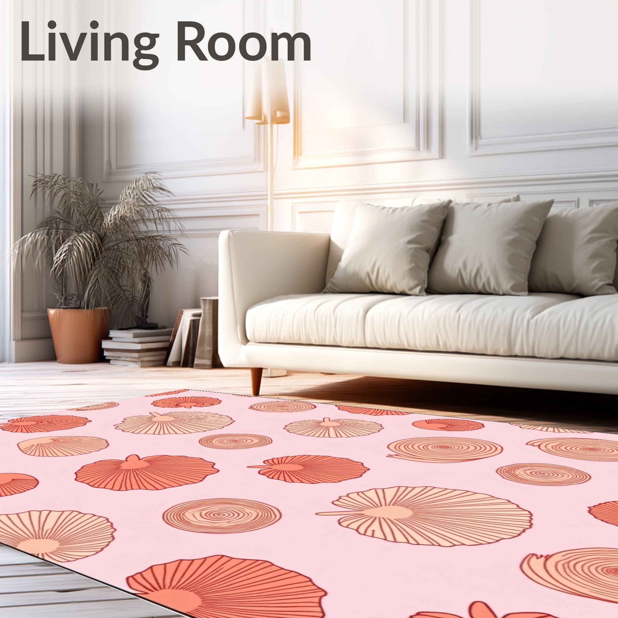 Coral Pink Mushroom Pattern Rug