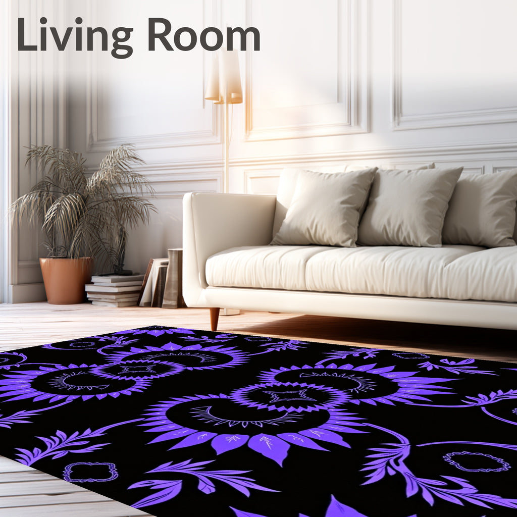 Bold Purple Sunburst Floral Pattern Rug