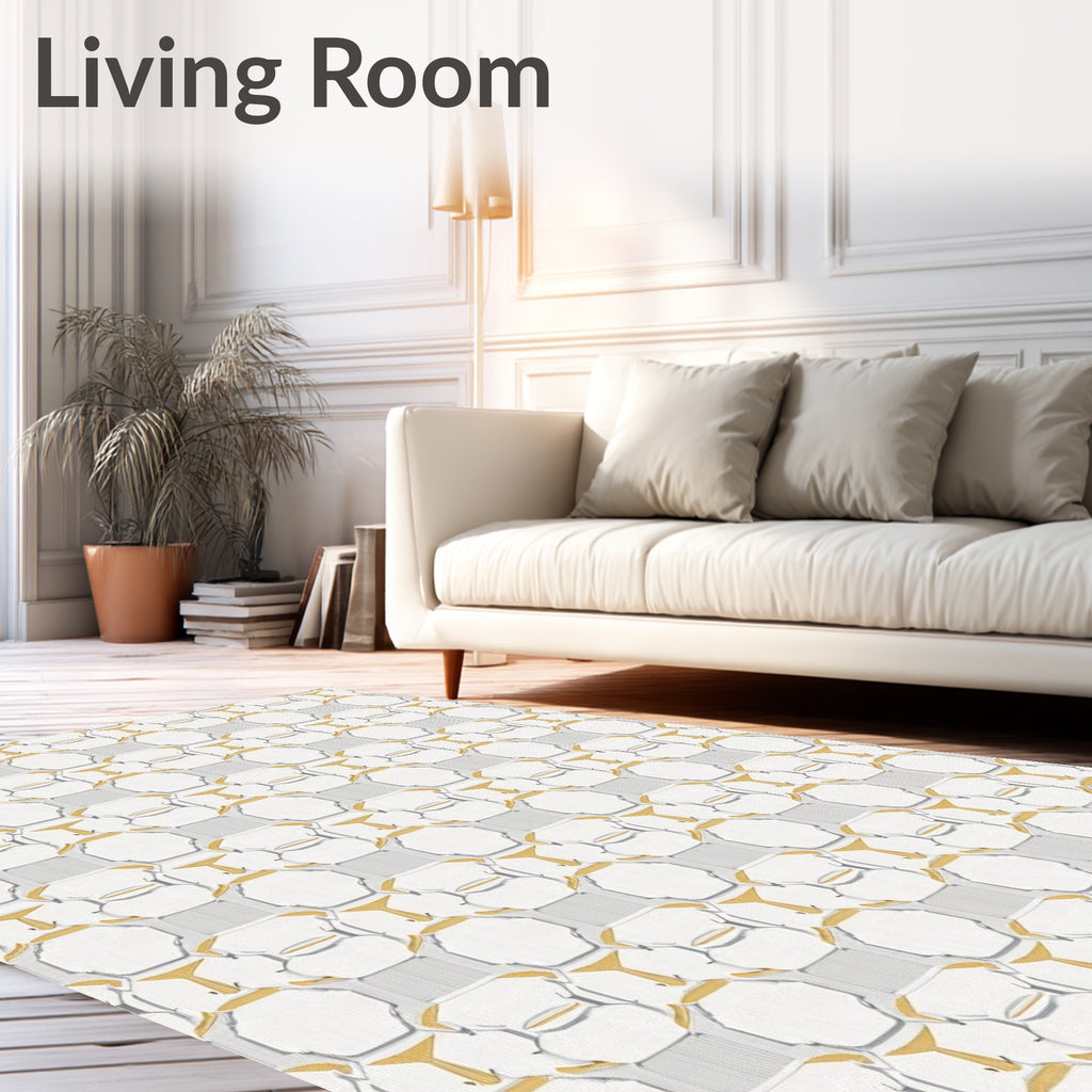 Geometric Lattice Gold Grey Pattern Rug