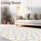 Geometric Lattice Gold Grey Pattern Rug