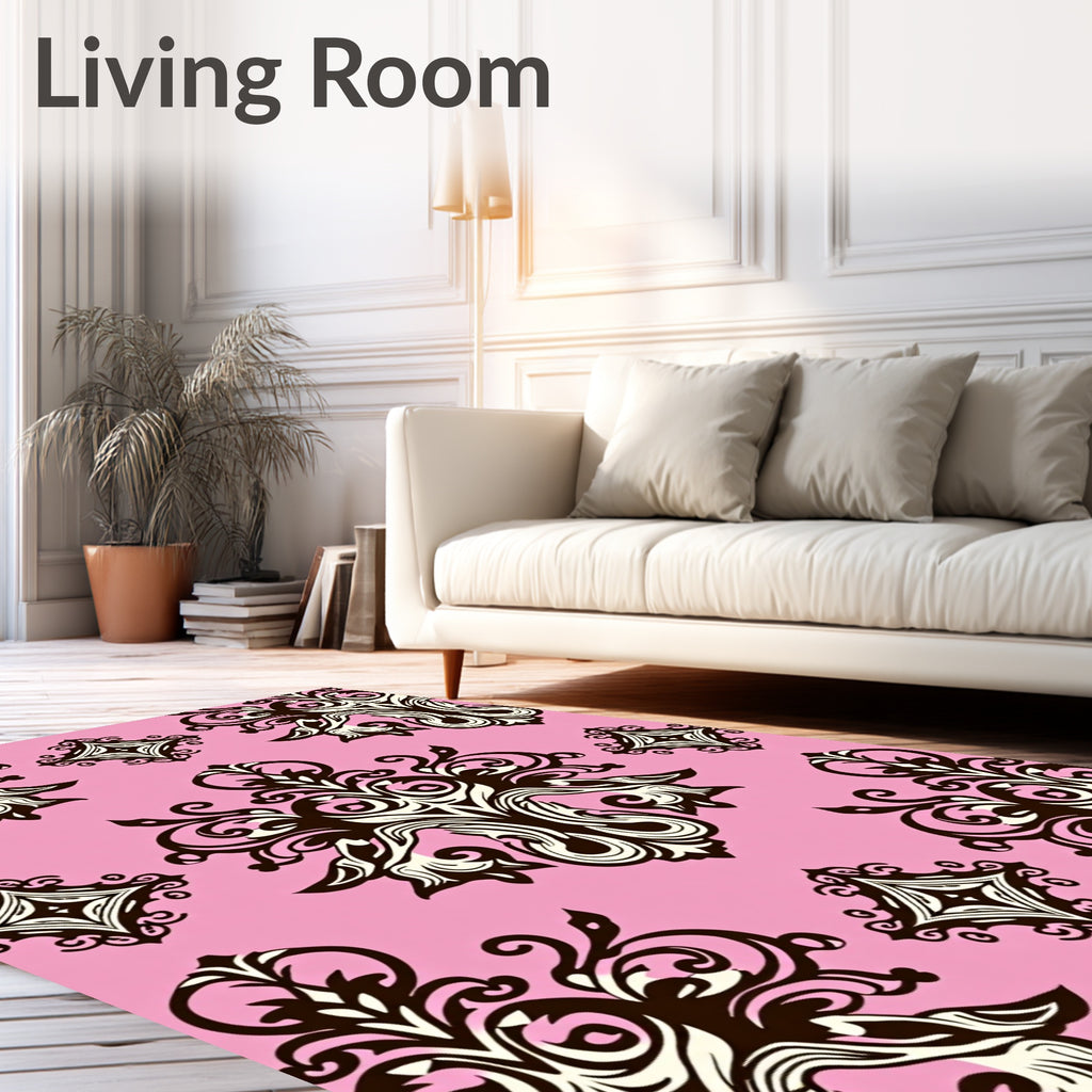 Elegant Damask Floral Pattern With Pink Background Rug