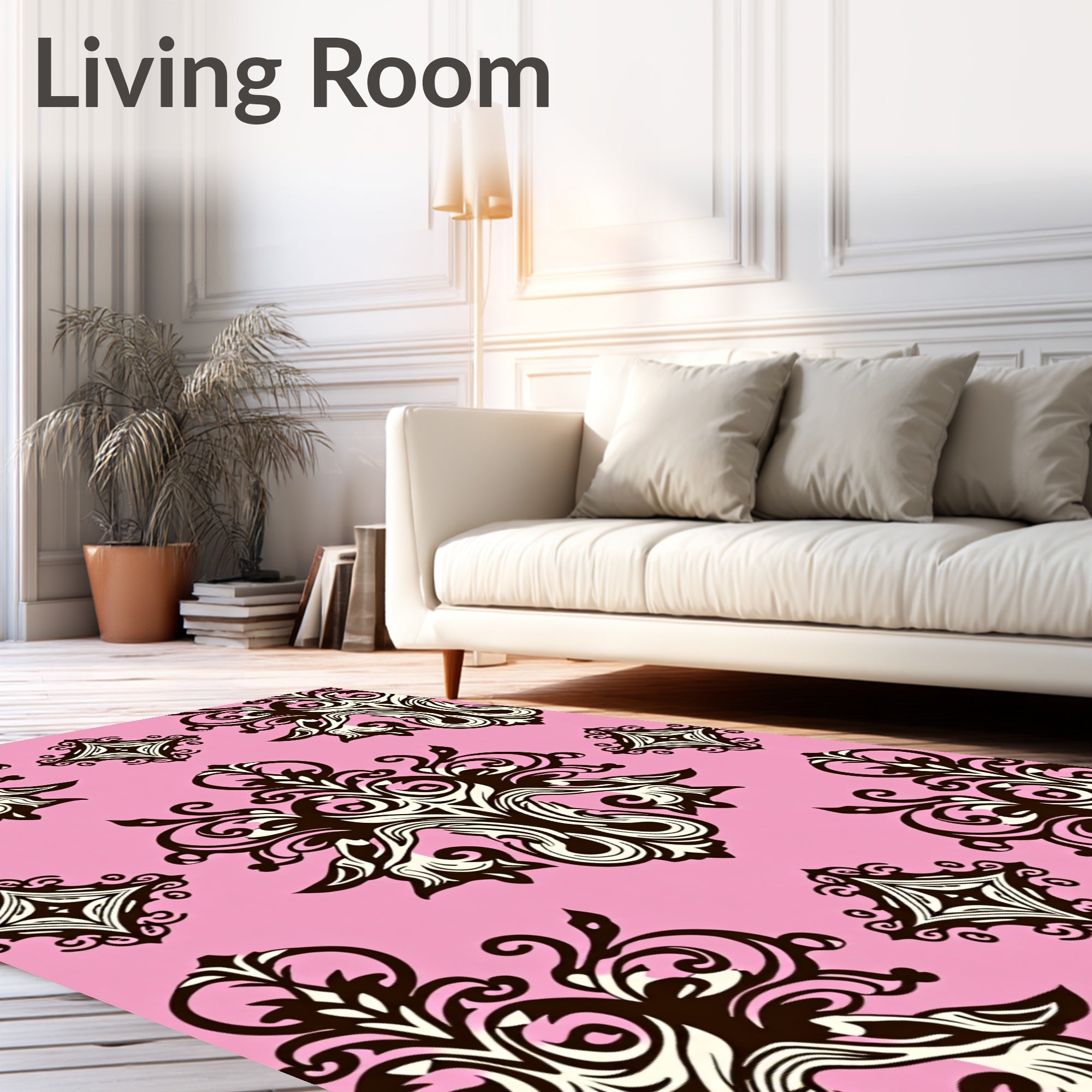 Elegant Damask Floral Pattern With Pink Background Rug