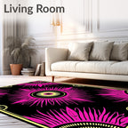 Vibrant Pink Sunburst Mandala Design Rug
