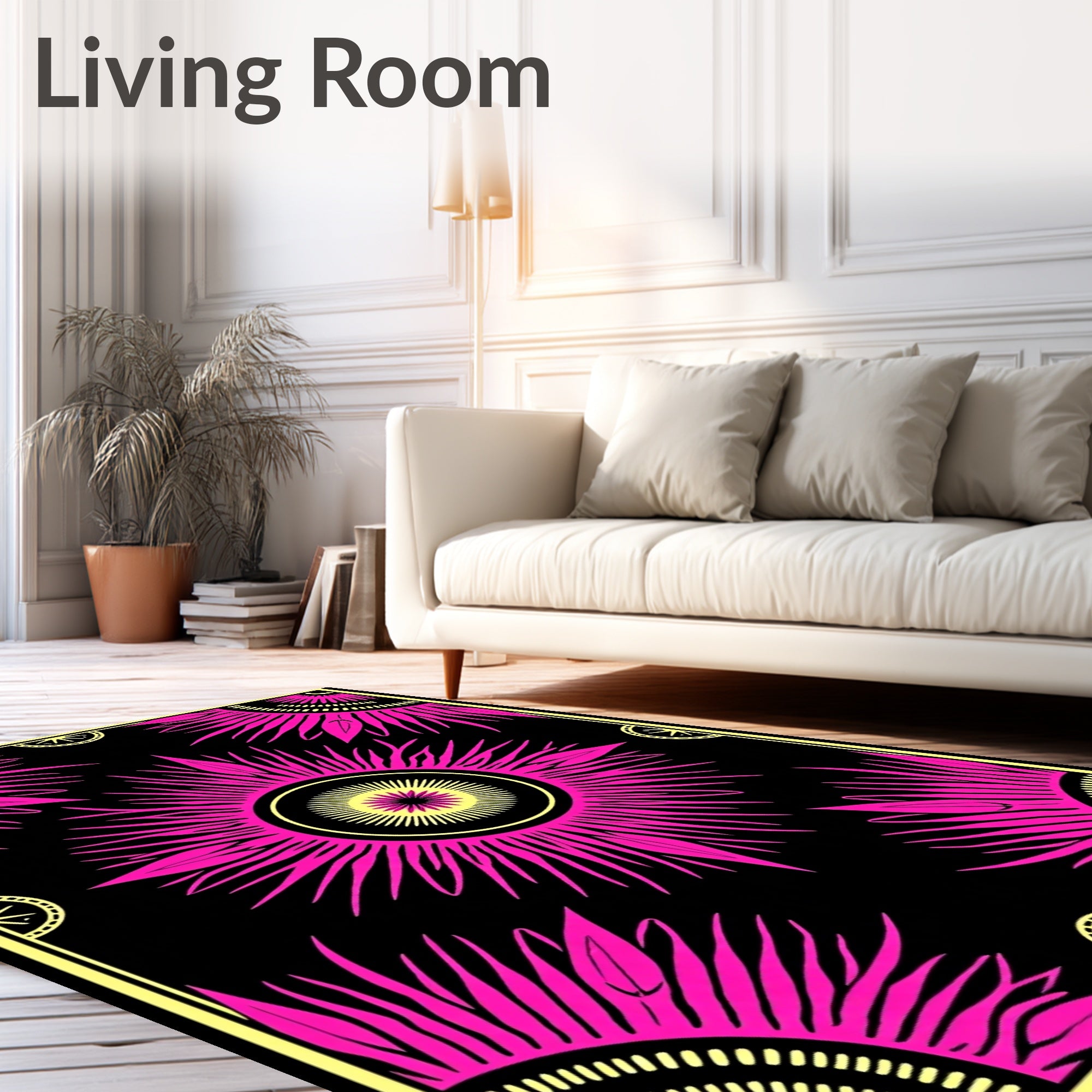 Vibrant Pink Sunburst Mandala Design Rug