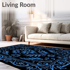Vintage Blue Floral Frame Pattern Rug