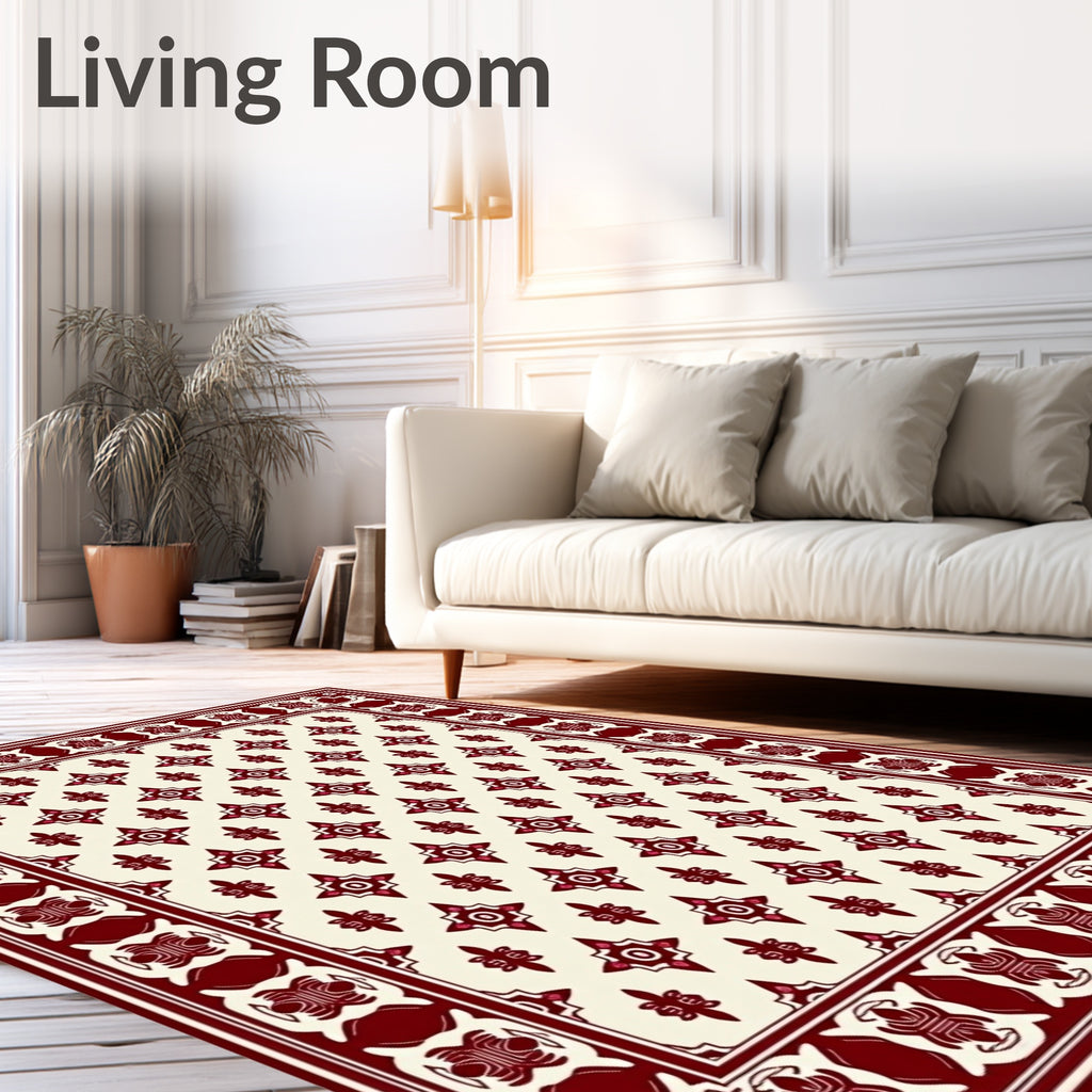 Elaborate Red Cream Lattice Design Rug