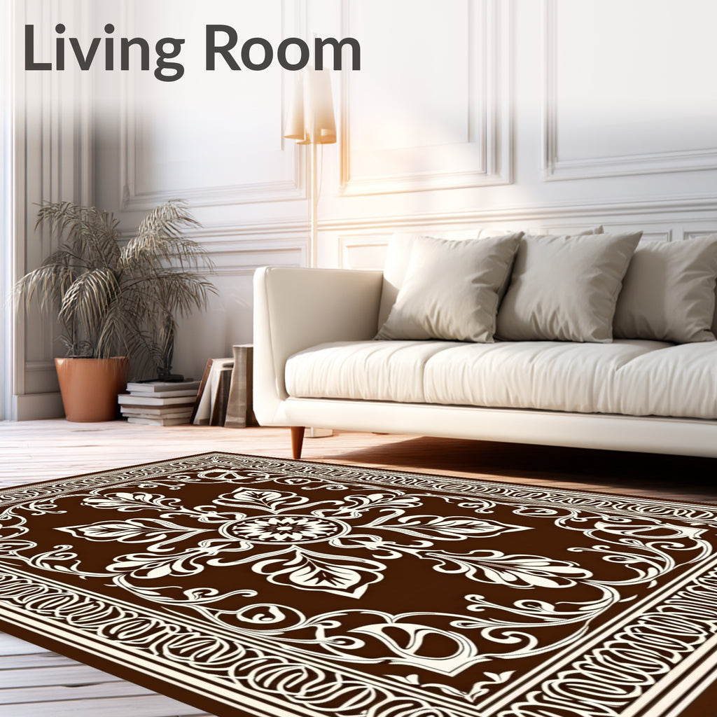 Rich Brown Floral Mandala Pattern Rug