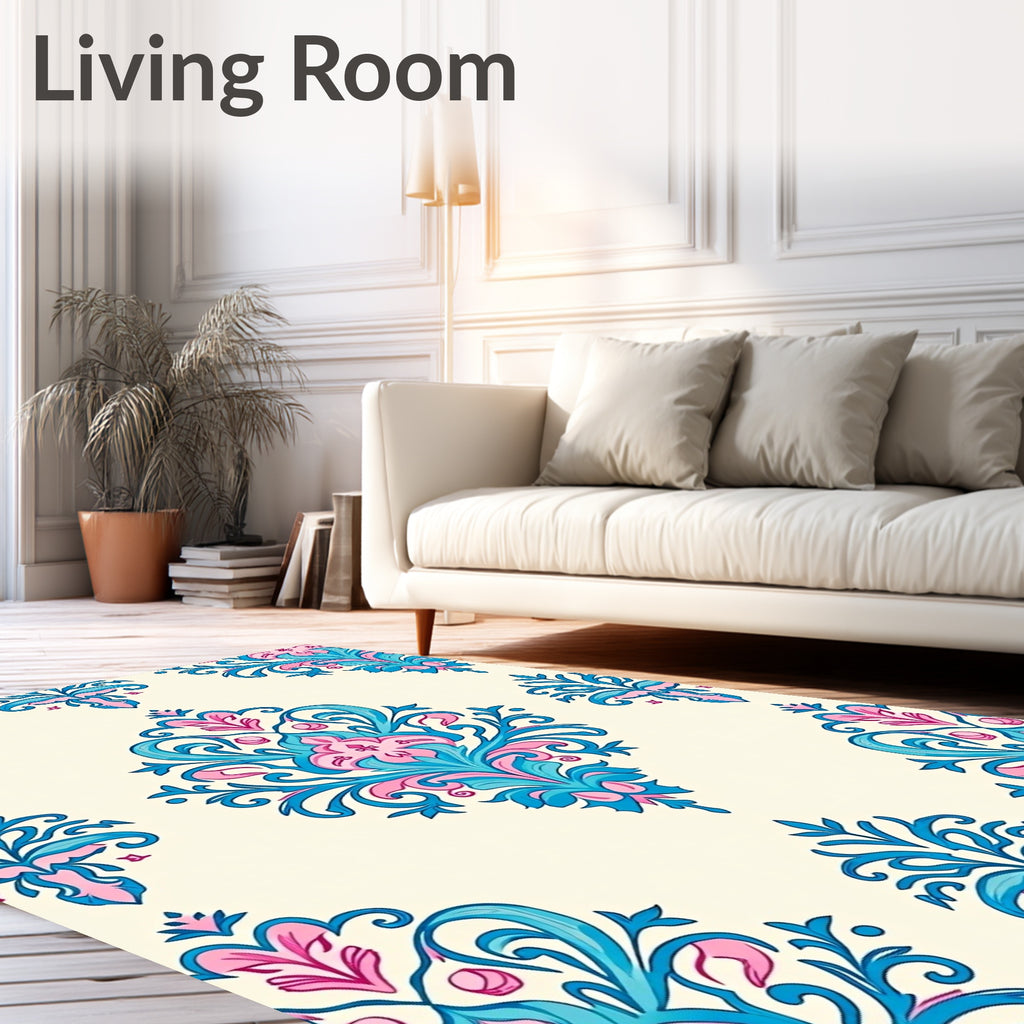 Ornate Floral Damask Pattern Rug