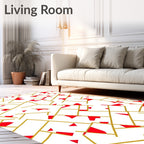 Gold Red Geometric Overlay Design Rug