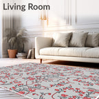 Coral Pink Floral Vines Gray Background Rug