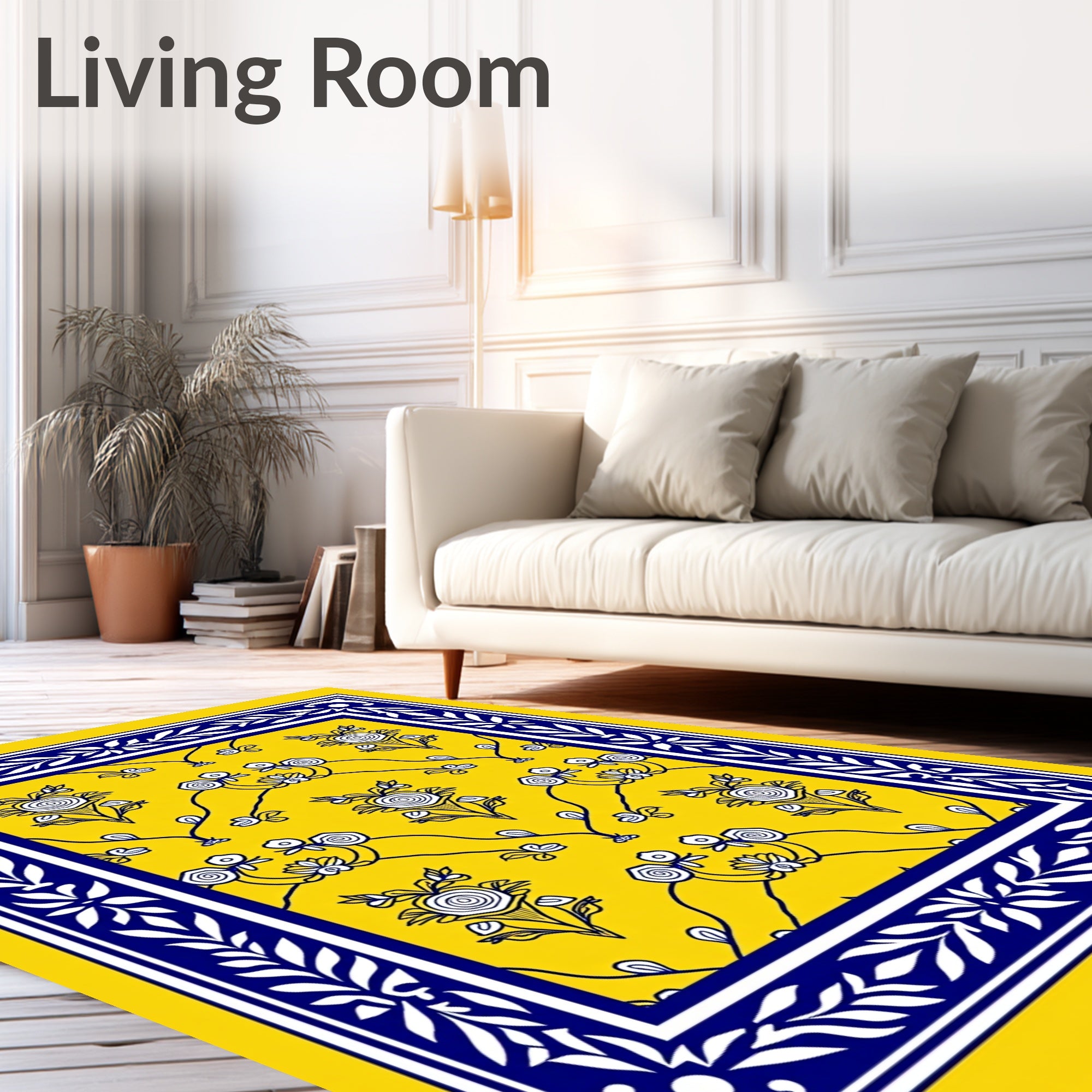 Golden Floral Vine Pattern Rug