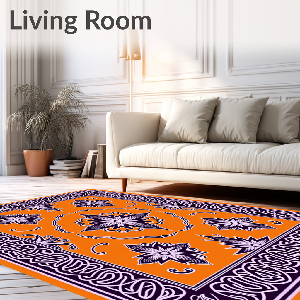 Intricate Floral Border With Starbursts Rug