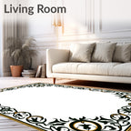Ornate Black Gold Floral Scrollwork Rug