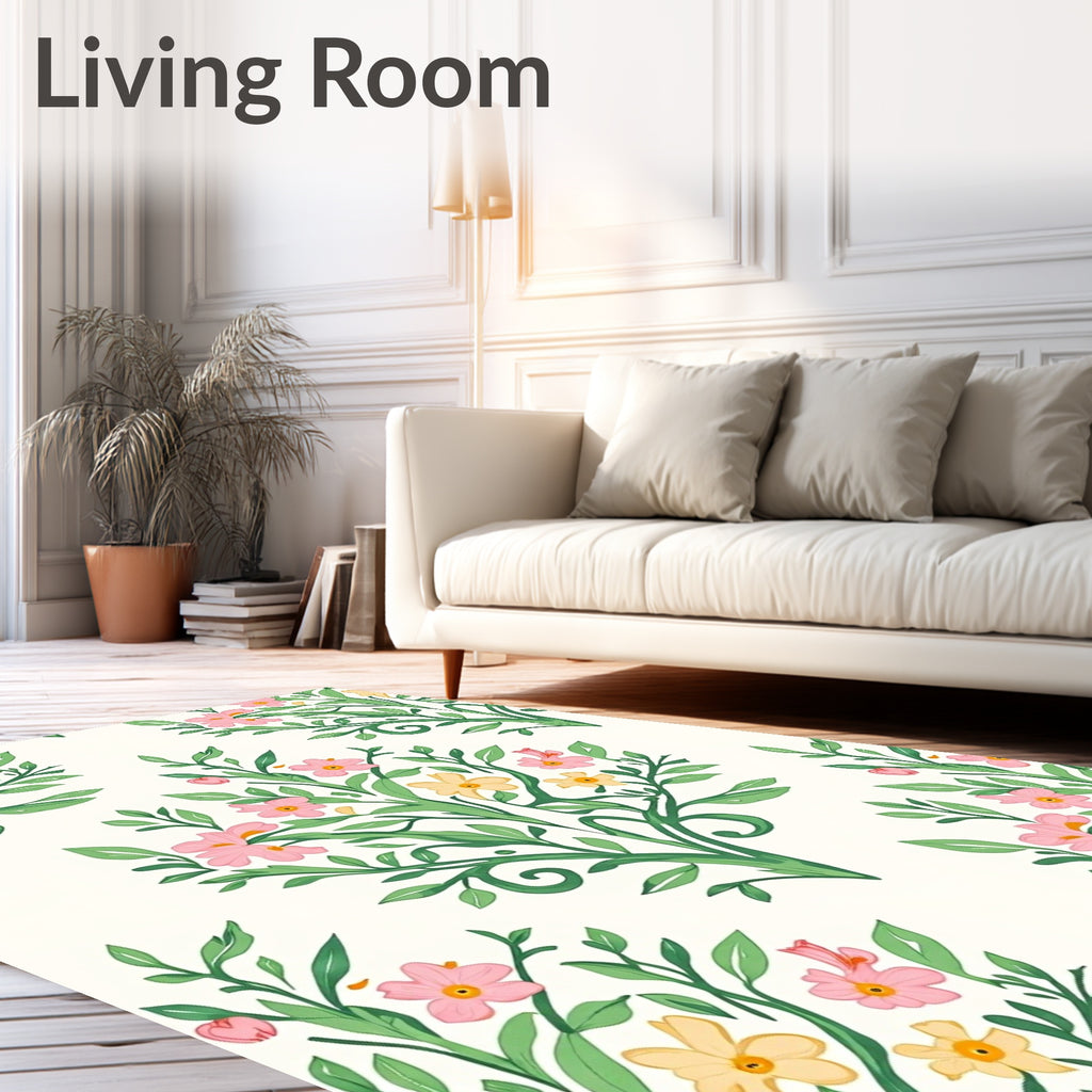 Delicate Floral Pattern with Pink Yellow Accents Rug