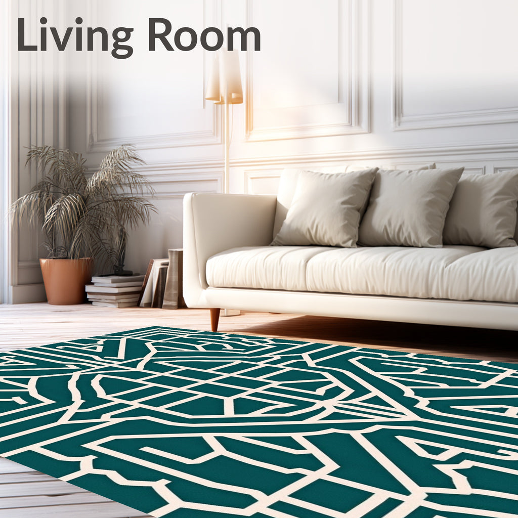 Geometric Art Deco Teal Cream Rug