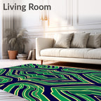 Symmetrical Green And Navy Abstract Design Rug