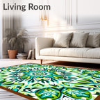 Symmetrical Emerald Green Mandala Rug