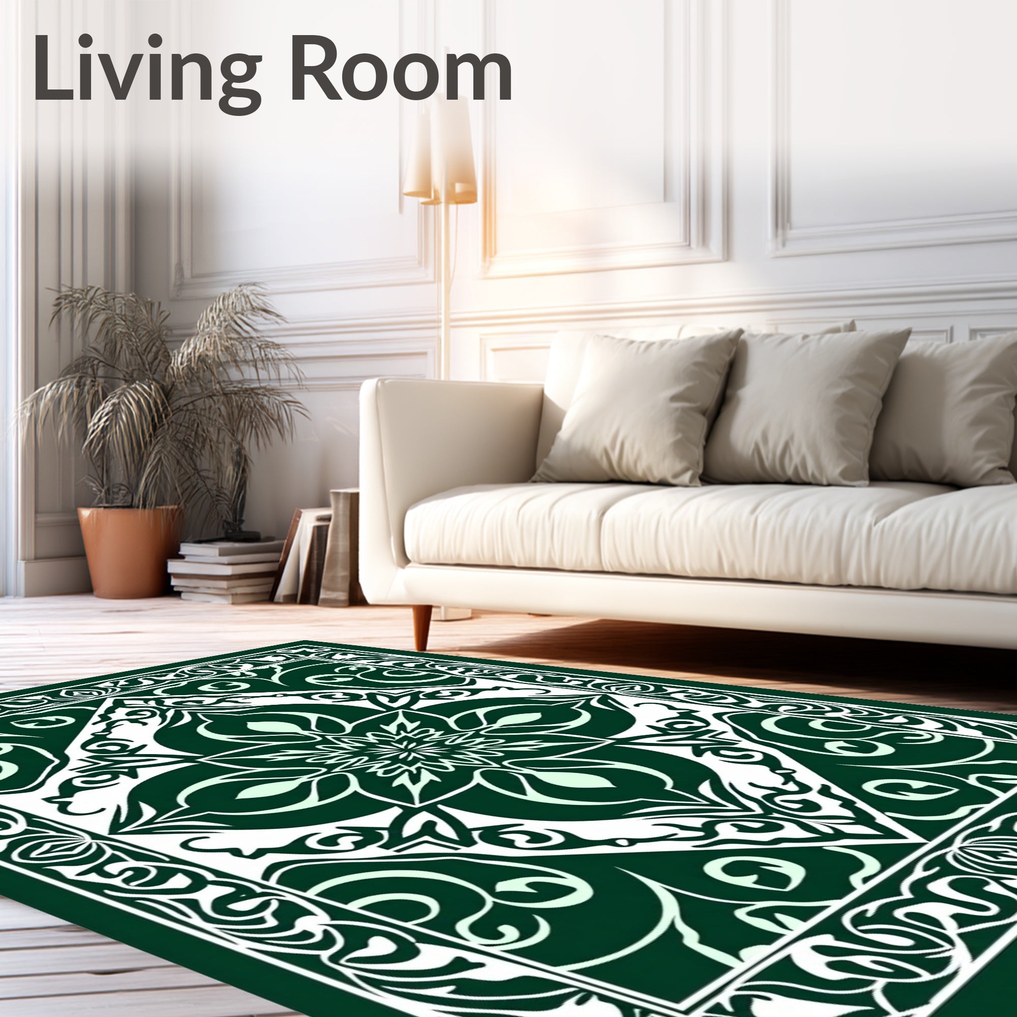 Dark Green Abstract Floral Pattern Rug