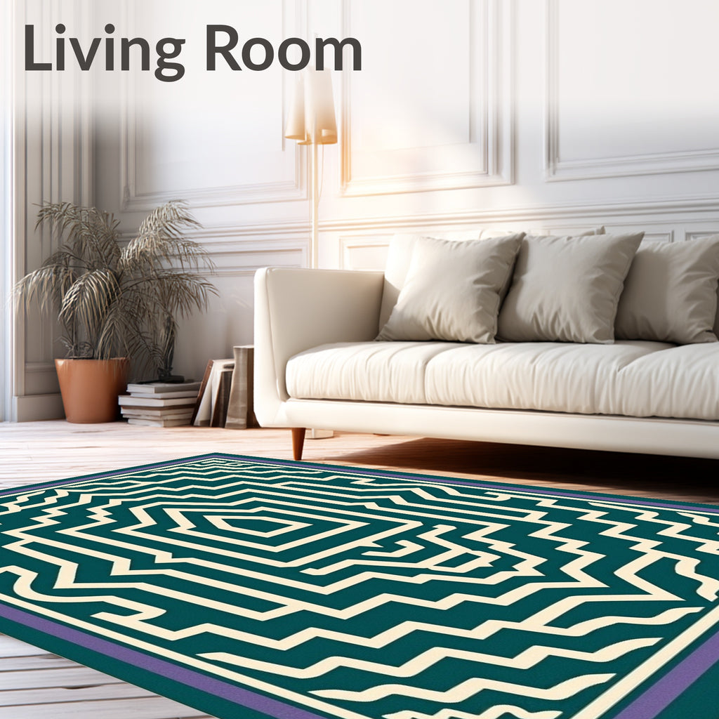 Intricate Teal Cream Geometric Pattern Rug