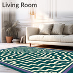 Intricate Teal Cream Geometric Pattern Rug