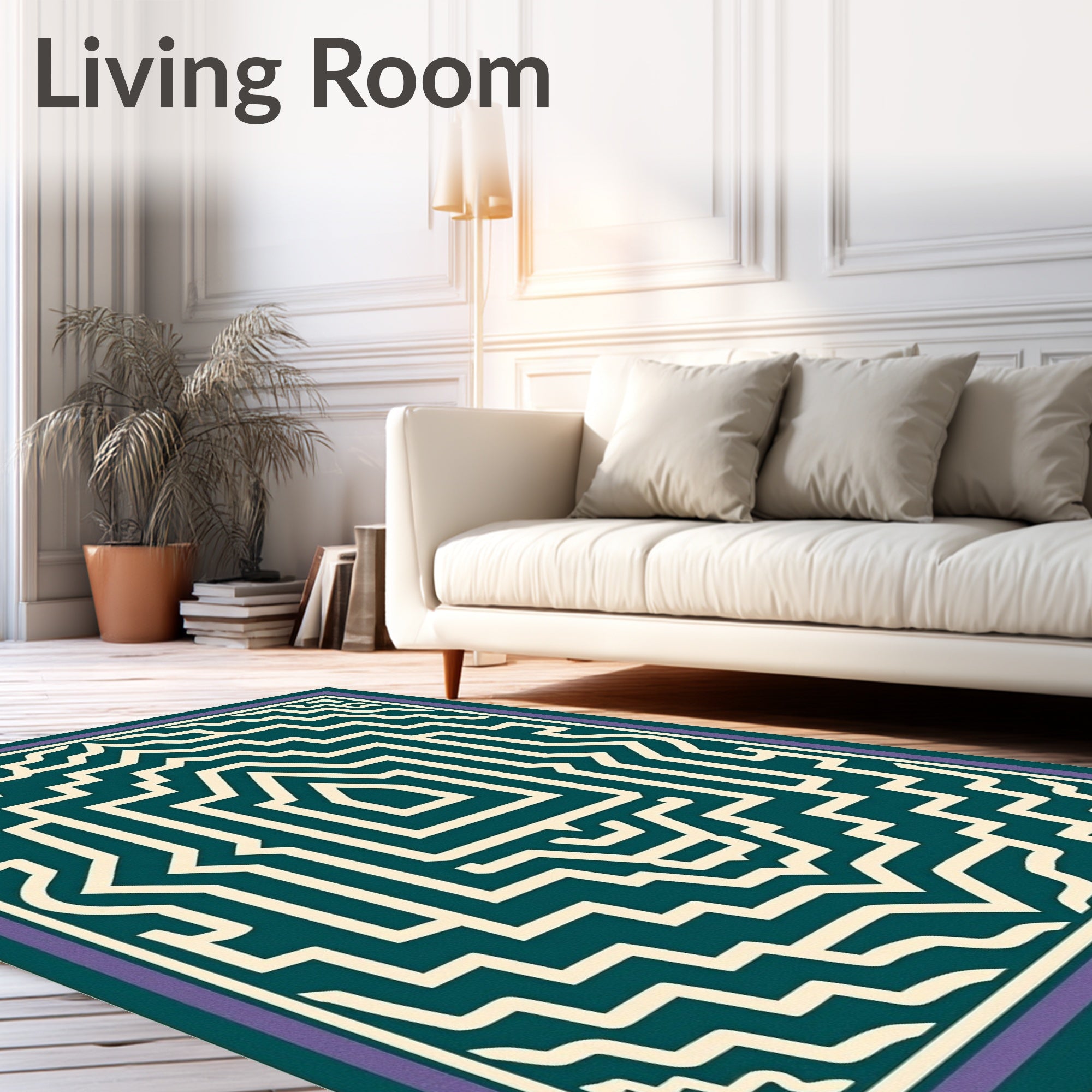 Intricate Teal Cream Geometric Pattern Rug